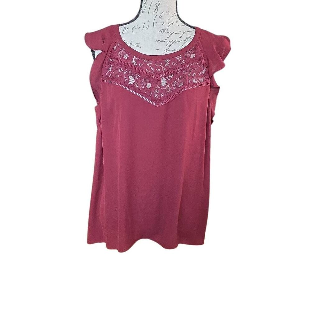 Express Women's Size Large Burgundy Lace Chest Flutter Sleeve Blouse